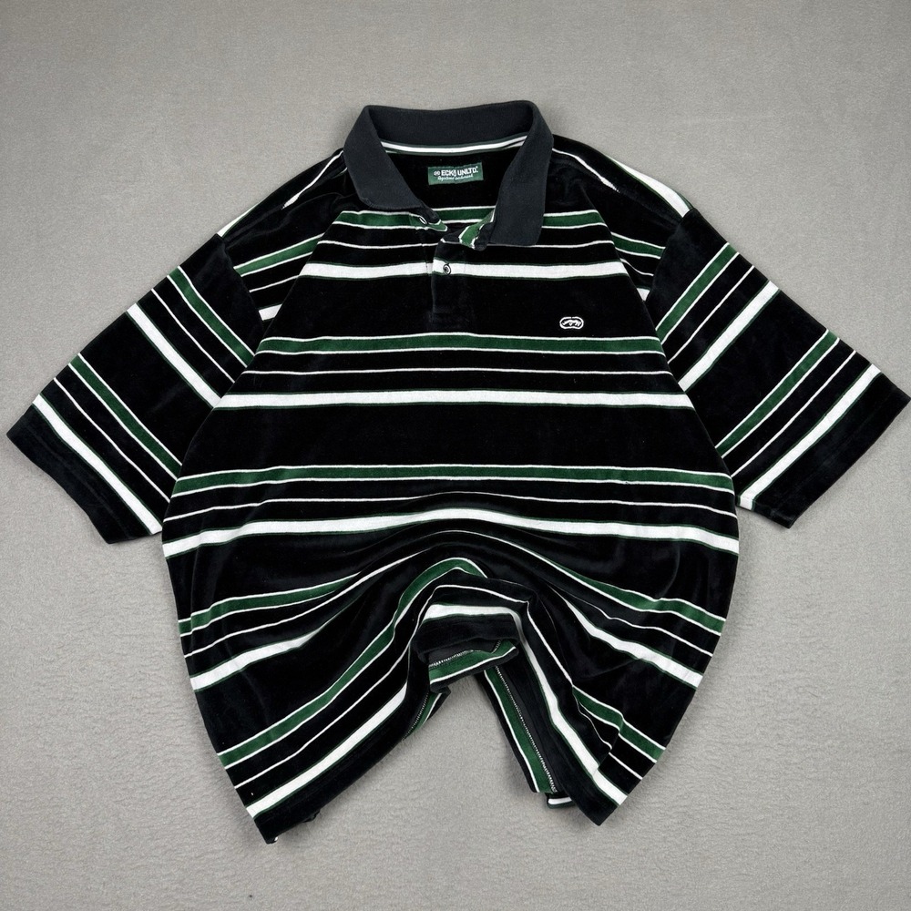 VTG  Ecko Untld Fleece Soft Shirt Mens XL Oversize Hip Hop Stripes Black Green‎